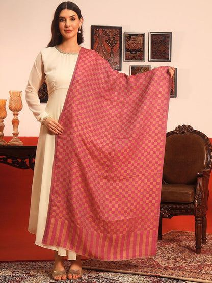 Dhiyona PA Reversible Ruhzar Fine Wool Checked Woven Design Shawl