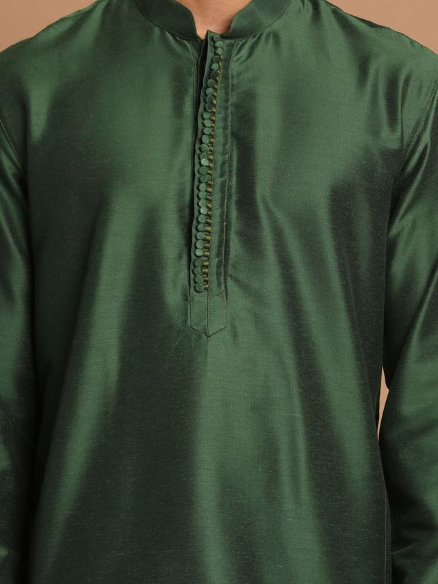 Men's Green Cotton Blend Straight Kurta