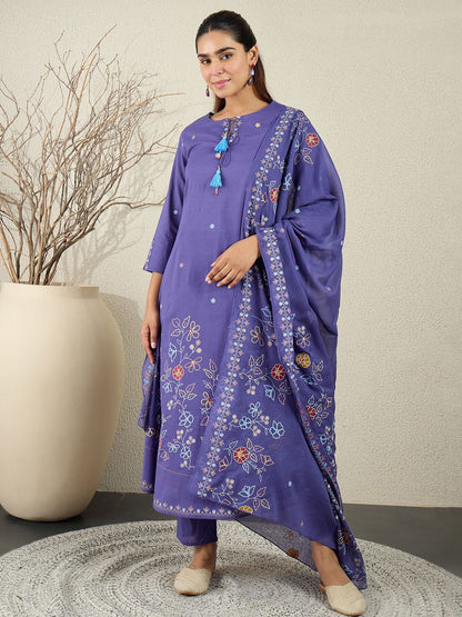 Women Floral Printed Cotton Kurta with Trousers & Dupatta
