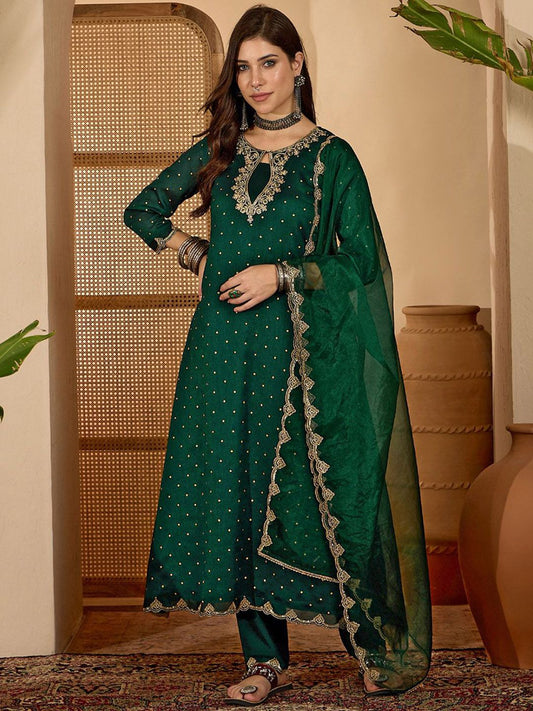 Dhiyona SN Women's Ethnic Motifs Embroidered Anarkali Kurta with Trouser & Dupatta