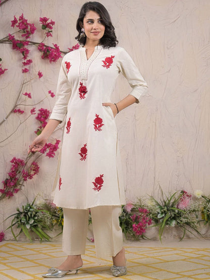 Dhiyona IE Embroidered Pure Cotton Mandarin Collar Neck Tunic With Palazzo