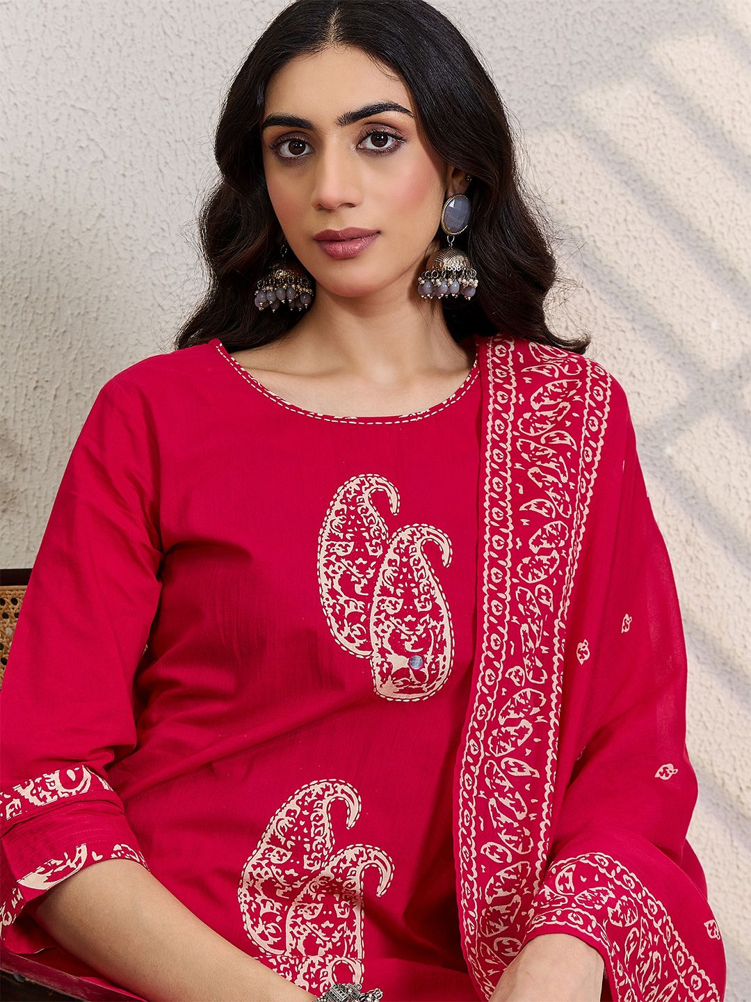 Dhiyona IE Women Paisley Printed Regular Pure Cotton Kurta with Trousers & With Dupatta