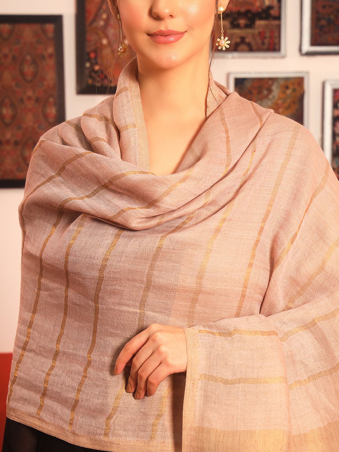 Dhiyona PA Striped Woven Design Woolen Reversible Shawl