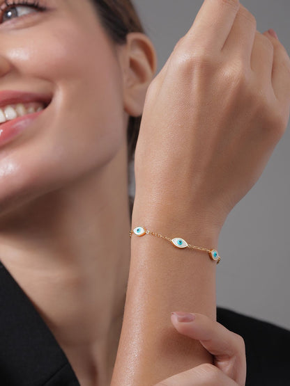 Dhiyona RJ Women's 18K Gold Plated Stainless Steel Tarnish-Free Waterproof Demi-Fine Evil Eye Bracelet