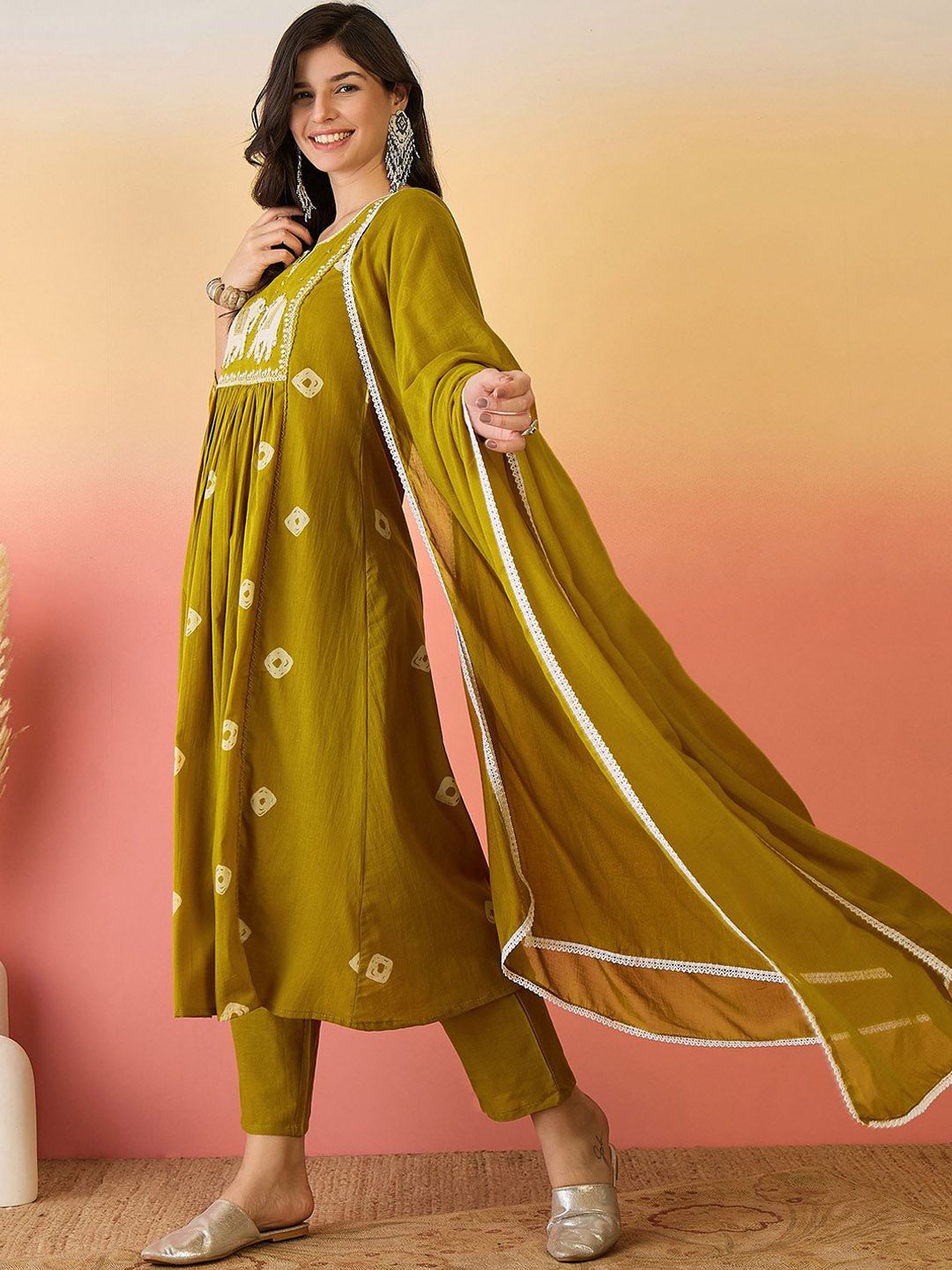 Dhiyona SN Women's Ethnic Motifs Embroidered Sequinned Pure Cotton Kurta And Trouser With Dupatta