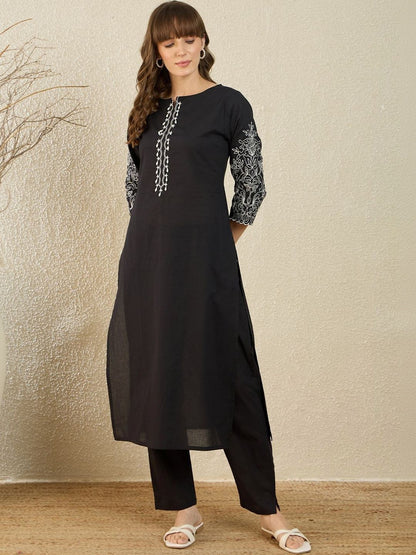 Women Ethnic Motifs Embroidered Regular Thread Work Pure Cotton Kurta with Trousers
