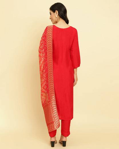 Dhiyona VR Women's Burgundy Embroidered Kurta Paired With Dupatta And Sharara