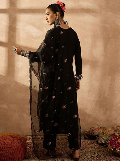 Dhiyona IE Women Floral Embroidered Regular Thread Work Kurta with Trousers & With Dupatta