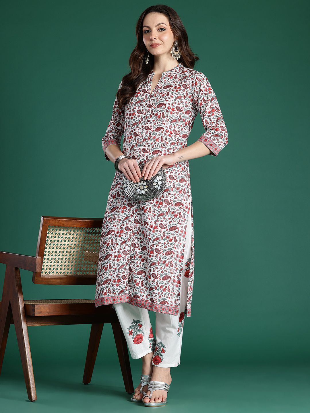 Dhiyona IE Paisley Printed Pure Cotton Kurta with Trousers