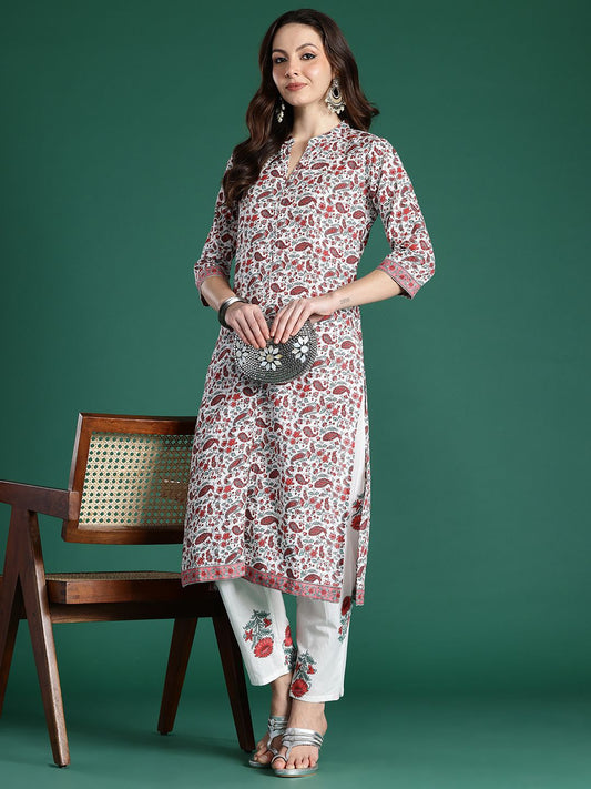 Paisley Printed Pure Cotton Kurta with Trousers