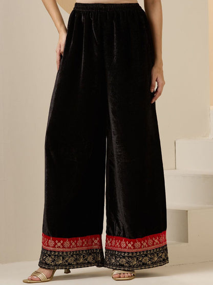 Dhiyona IS Women's Women Floral Embroidered Regular Thread Work Velvet Kurta with Trousers & With Dupatta