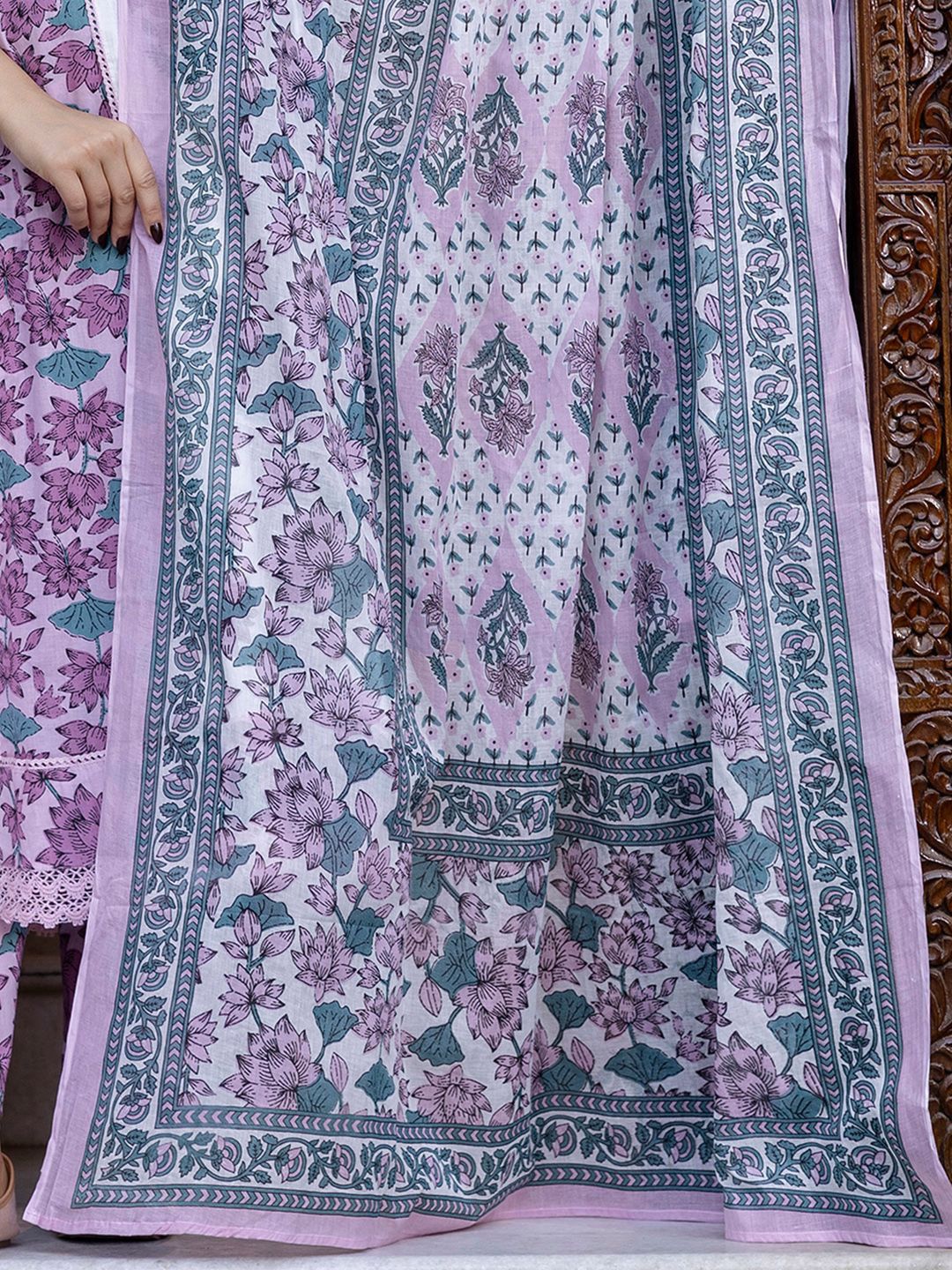 Dhiyona IE Floral Printed Empire Pure Cotton Anarkali Kurta With Trouser & Dupatta