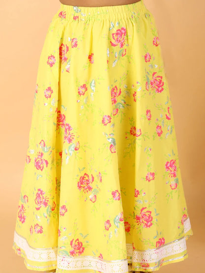 Girls stylish mirror handwork choli with printed ghaghra set
