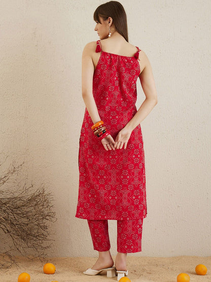 Dhiyona IE Bandhani Printed Shoulder Straps Pure Cotton Kurta with Trousers