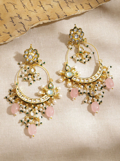Dhiyona RJ Women's 22K Gold-Plated Pachi Kundan Studded Chandbali