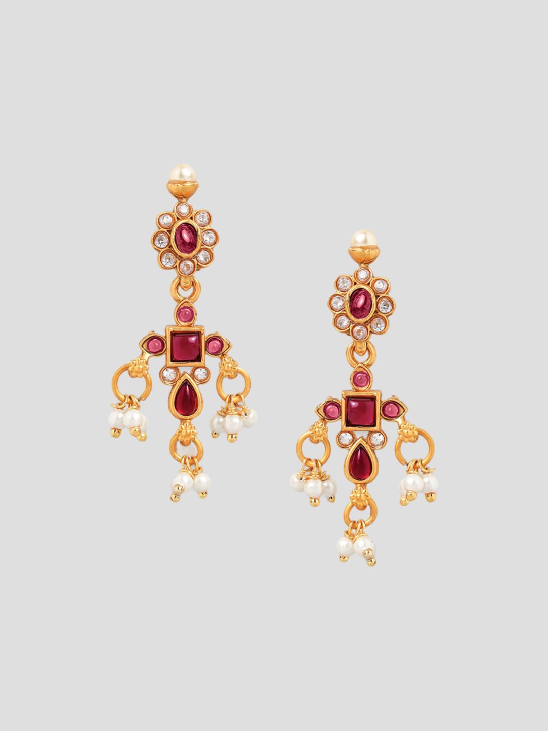 Dhiyona RJ Women's 22K Gold-Plated Ruby Kundan & Cubic Zirconia Studded Necklace Set with Pearl Beads