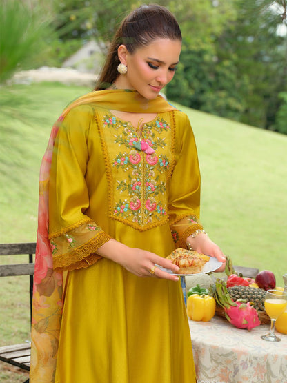 Floral Embroidered Thread Work Tieup Neck A-Line Kurta With Trousers & Dupatta