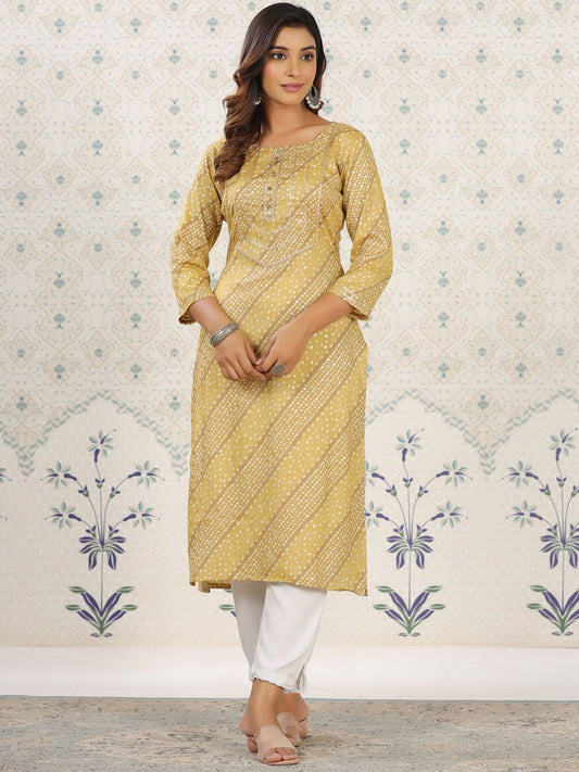 Dhiyona OD  Ethnic Motifs Printed Gotta Patti Straight Kurta