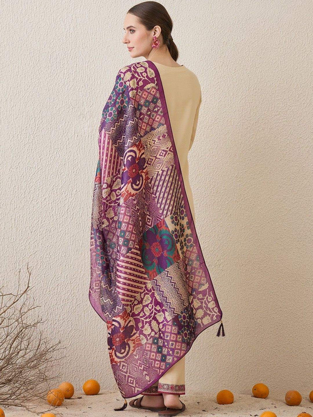 Ethnic Motifs Embroidered Regular Thread Work Kurta With Trouser & Dupatta