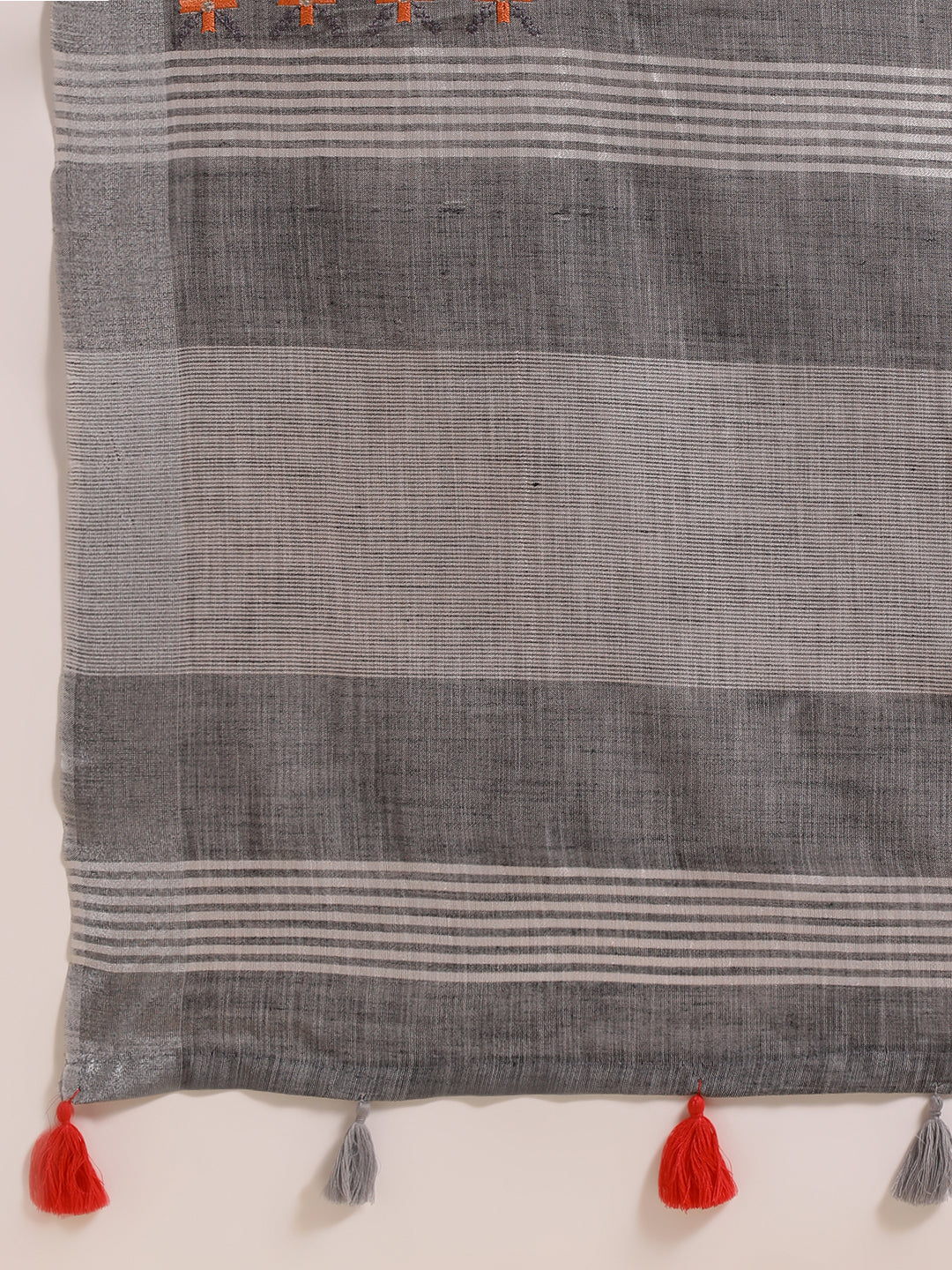 Dhiyona GR Women's CT Grey Cotton Linen Silk Embroidered Saree