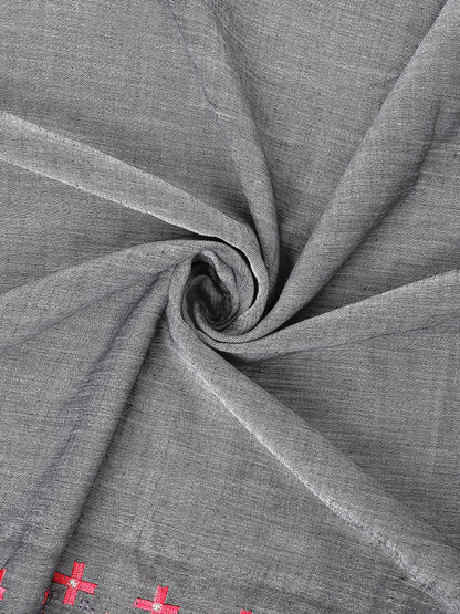 Dhiyona GR Women's CT Grey Cotton Linen Silk Embroidered Saree