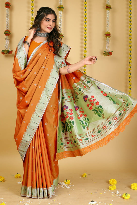 Dhiyona GR Women's Mastani 2 Mustard Zari Paithani Silk Saree