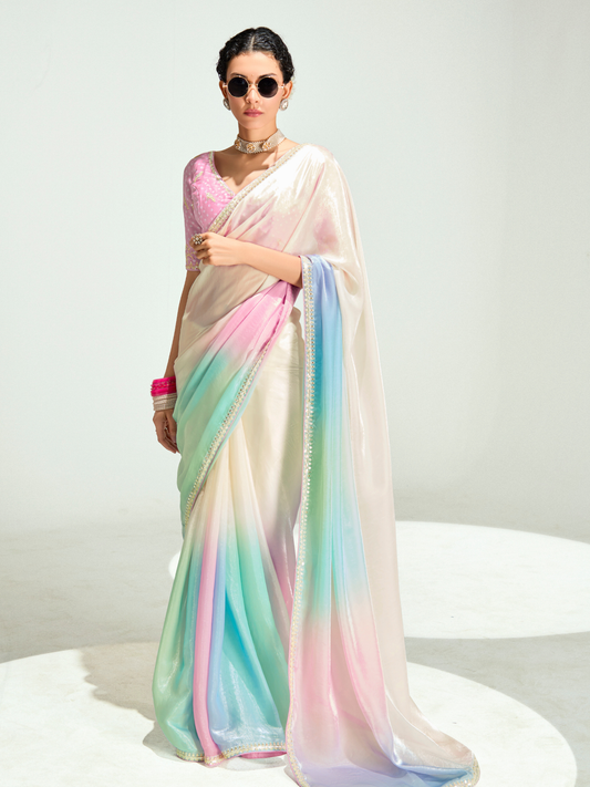 Dhiyona KM Women Multi Shade Organza Saree