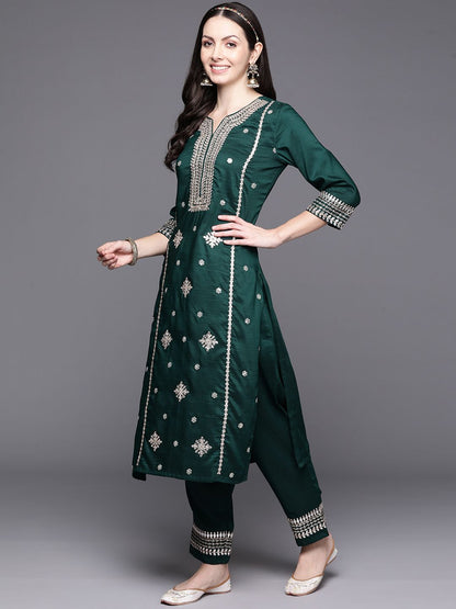 Dhiyona IE Women Ethnic Motifs Embroidered Gotta Patti Kurta with Trousers & Dupatta