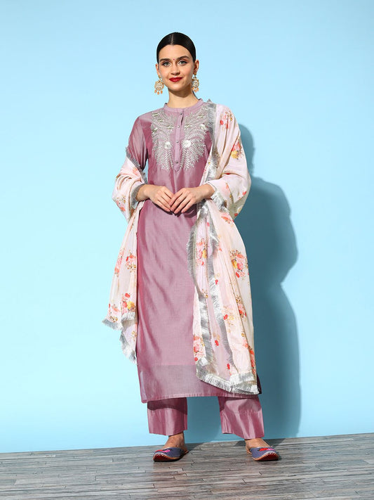 Dhiyona VA Women's Woven Design Chanderi Silk Hyper Texture Kurta Set