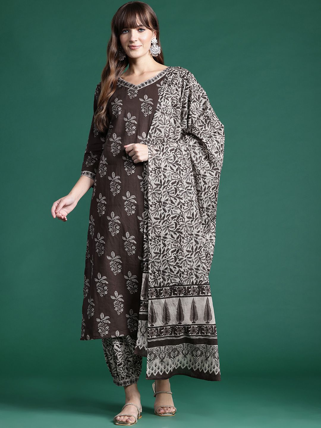 Dhiyona IE Floral Printed Pure Cotton Kurta With Salwar & Dupatta