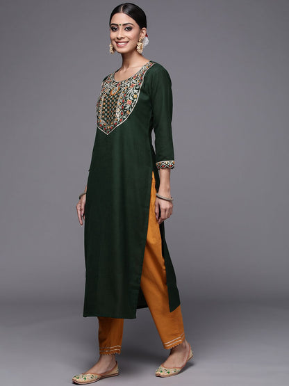 Dhiyona IE Women Green Ethnic Motifs Yoke Design Mirror Work Kurta