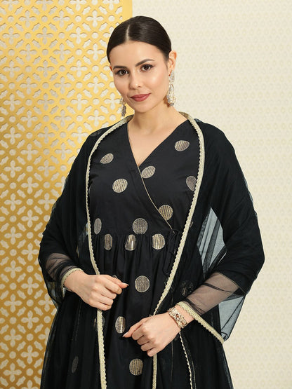 Dhiyona PD Women Women Jashn Angrakha Sequined Pure Cotton Kurta & Skirt With Dupatta