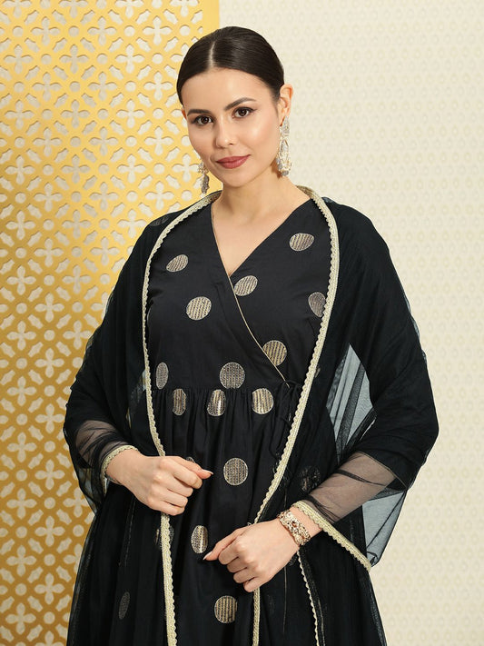 Dhiyona PD Women Women Jashn Angrakha Sequined Pure Cotton Kurta & Skirt With Dupatta