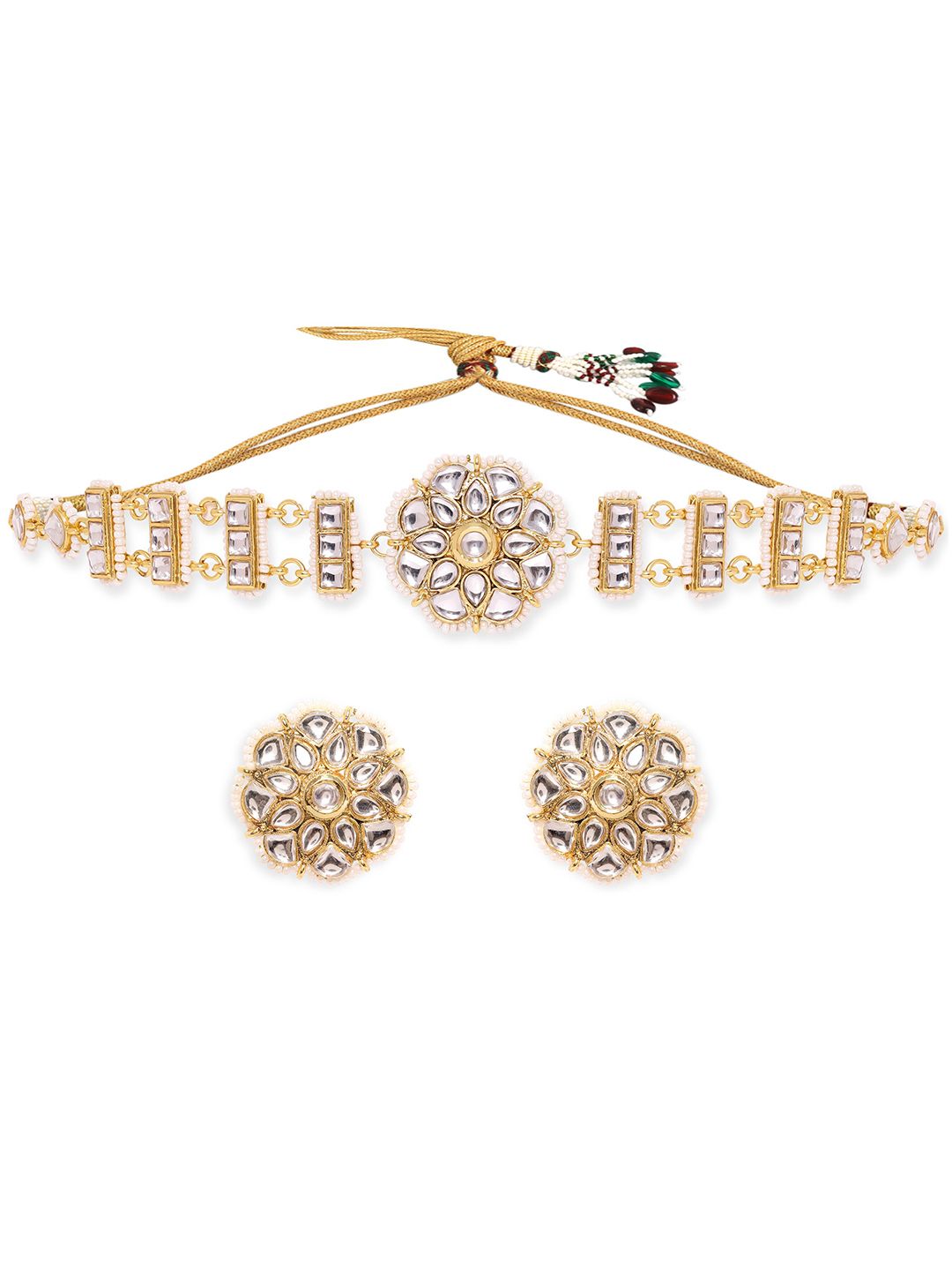 Dhiyona RJ Women's 22K Gold Plated Kundan and Pearl beaded Choker jewelry Set