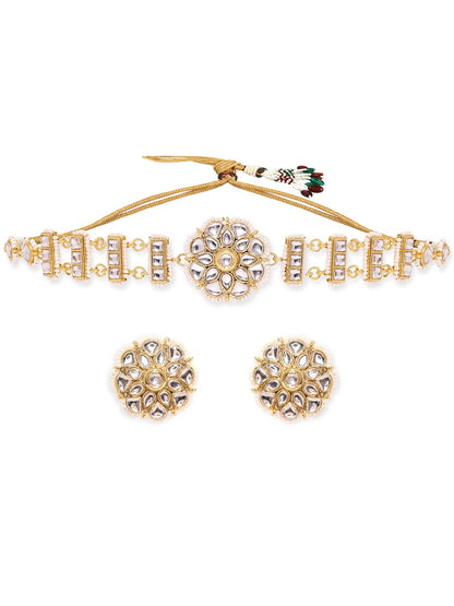 Dhiyona RJ Women's 22K Gold Plated Kundan and Pearl beaded Choker jewelry Set
