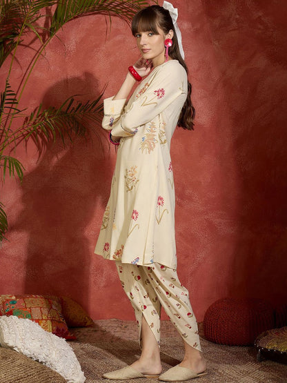 Dhiyona IE Printed Pure Cotton A-Line Tunic & Dhoti Pants Co-Ord Set