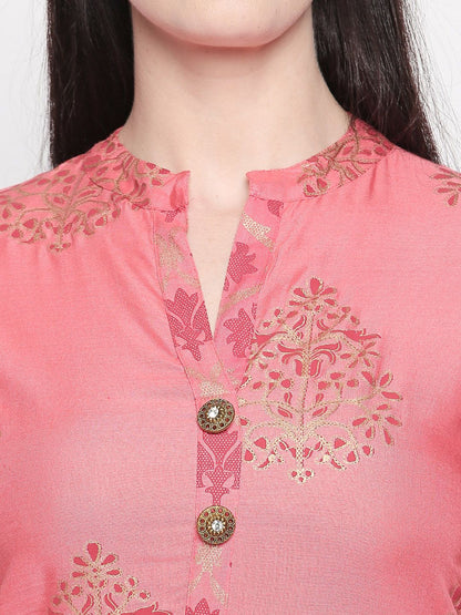 Dhiyona IS Women's Women Pink Printed Kurti with Palazzos