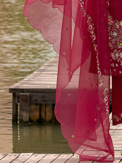 Women Floral Embroidered Panelled Sequinned Kurta with Trousers & With Dupatta