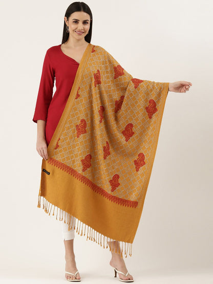 Dhiyona PA Women Mustard-Yellow Embroidered Shawl