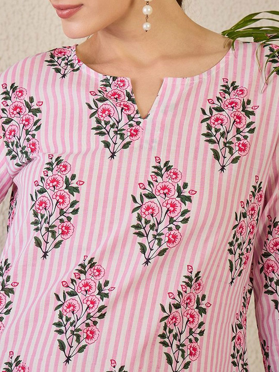 Adults-Women Floral Printed Cotton Kurta with Trousers