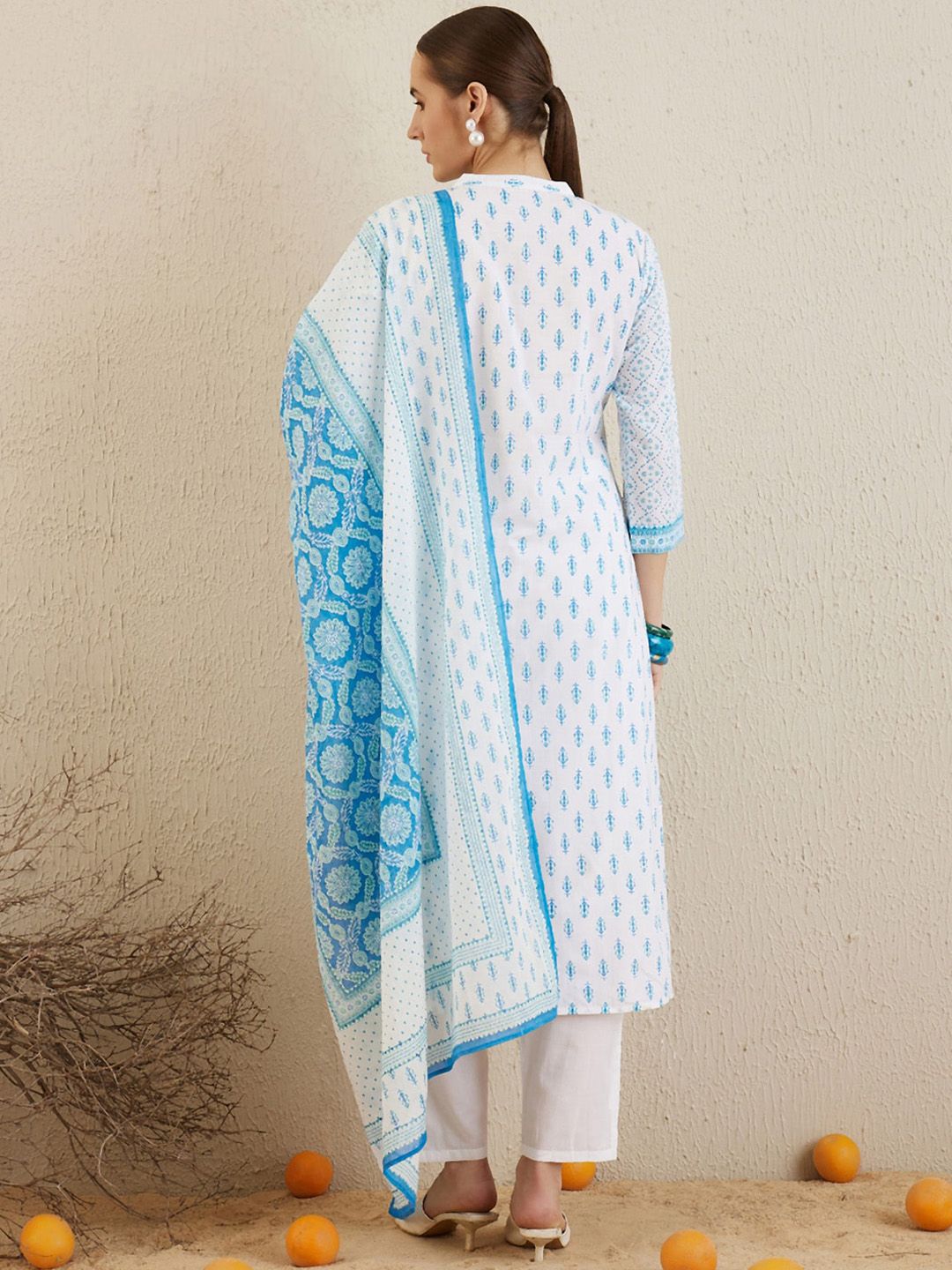 Dhiyona IE Ethnic Motifs Printed Regular Pure Cotton Kurta with Trousers & Dupatta