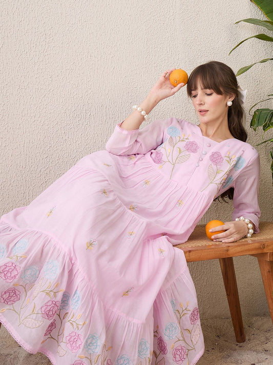 Dhiyona IE Women Floral Embroidered Thread Work Floral Anarkali Kurta