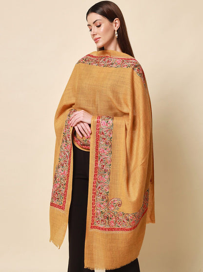Dhiyona PA Women Yellow & Pink Embroidered Woolen Shawl
