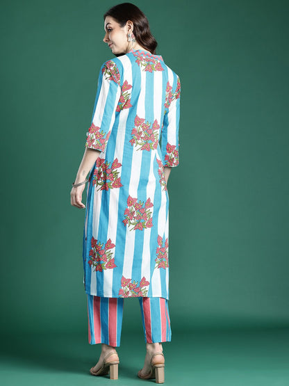 Floral Printed Regular Pure Cotton Kurta with Trousers