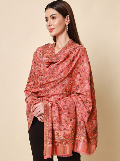 Dhiyona PA Women Pink & Beige Woven Design Shawl