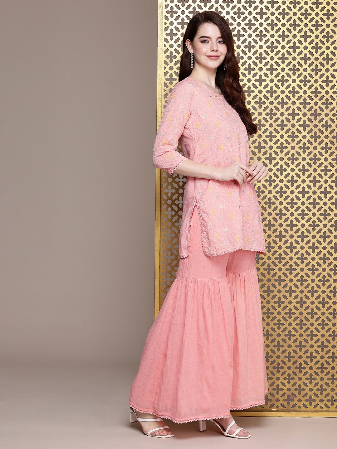 Dhiyona PD Women Women Ethnic Motifs Embroidered Jashn Kurti with Sharara & Dupatta