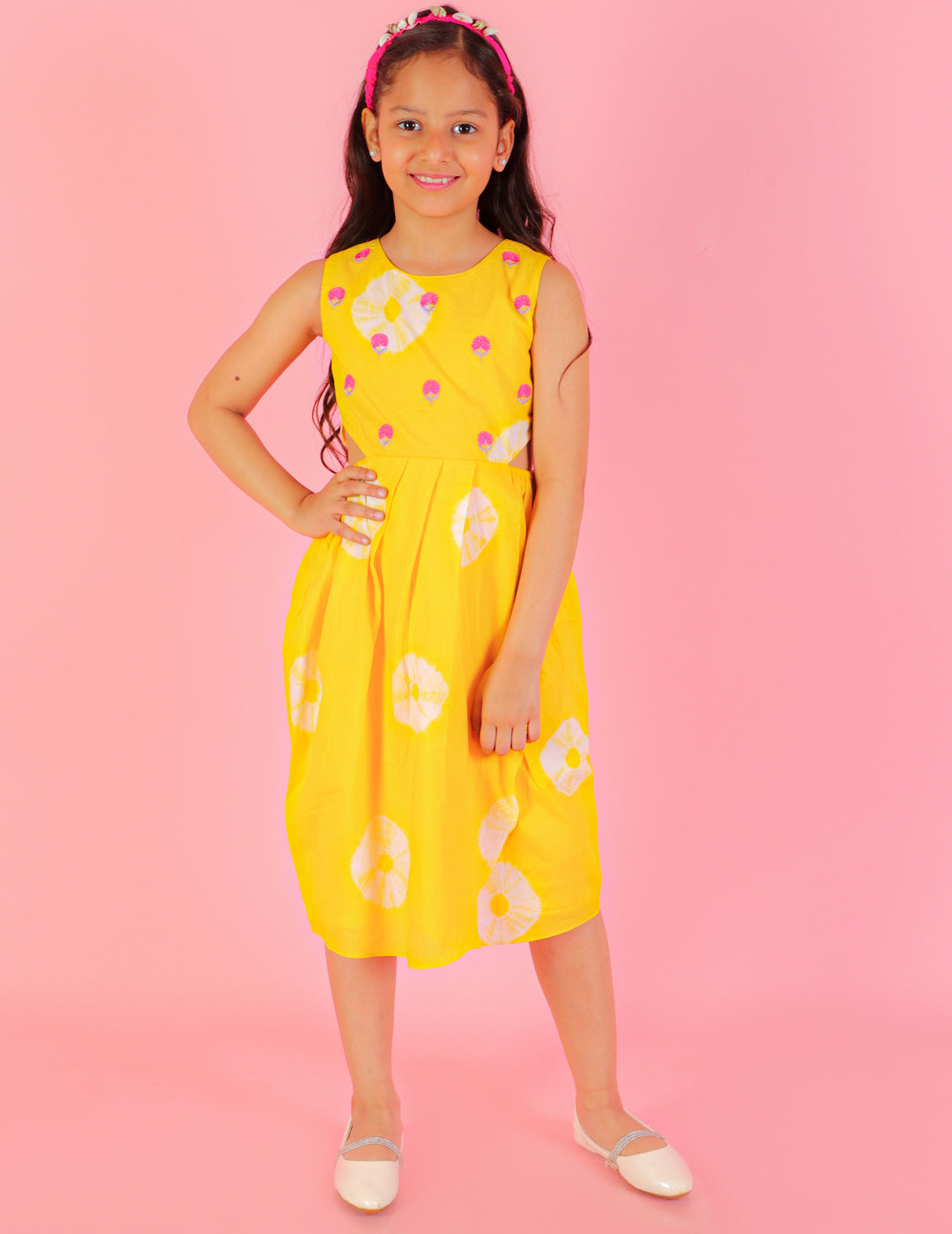 Girls Fusion Tie & Dye Ethnic Over lap dress with Embroidered Yoke