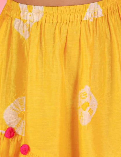Girls Fusion Tie & Dye Tiered Skirt with one shoulder Top with pom pom detailing