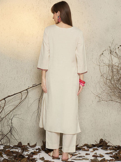 Ethnic Motifs Embroidered V-Neck Straight Thread Work Kurta With Trouser