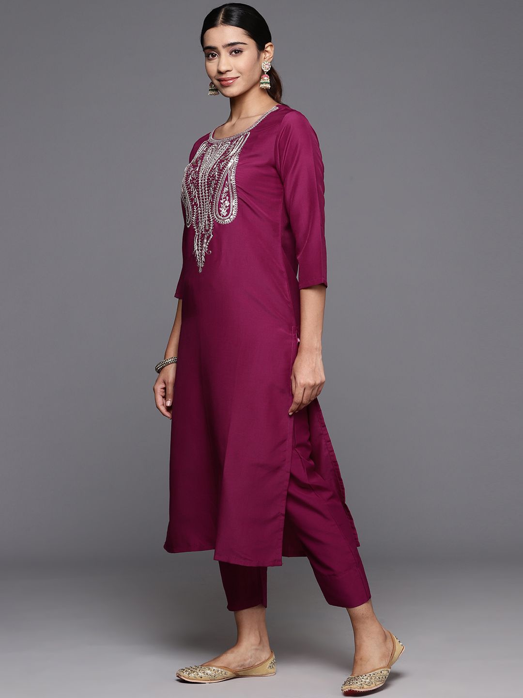 Dhiyona VA Women'sPaisley Zzari Embroidered Regular Kurta with Trousers & Dupatta